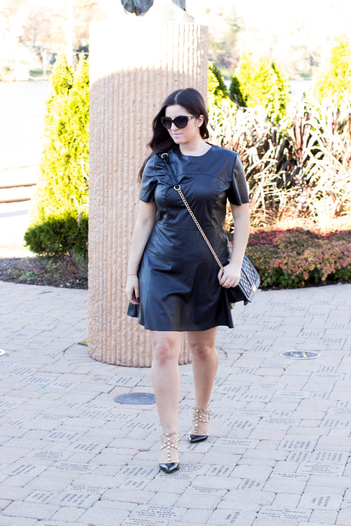 black leather dress, target fall collection. target dresses, black Fall dress, all black outfit, A-line black leather dress, short sleeve leather dress, what to wear to work, work appropriate outfit,