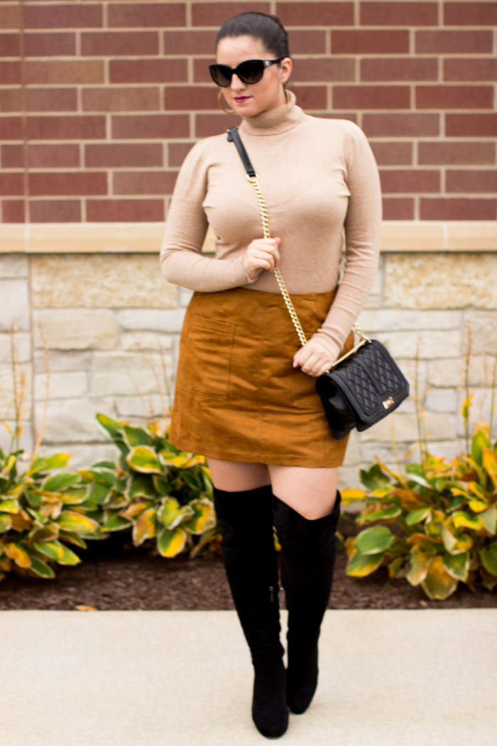 skirt and boots, suede skirt, beige turtleneck, black over the knee boots, casual outfit, fashion blogger, bloggers style, street style,