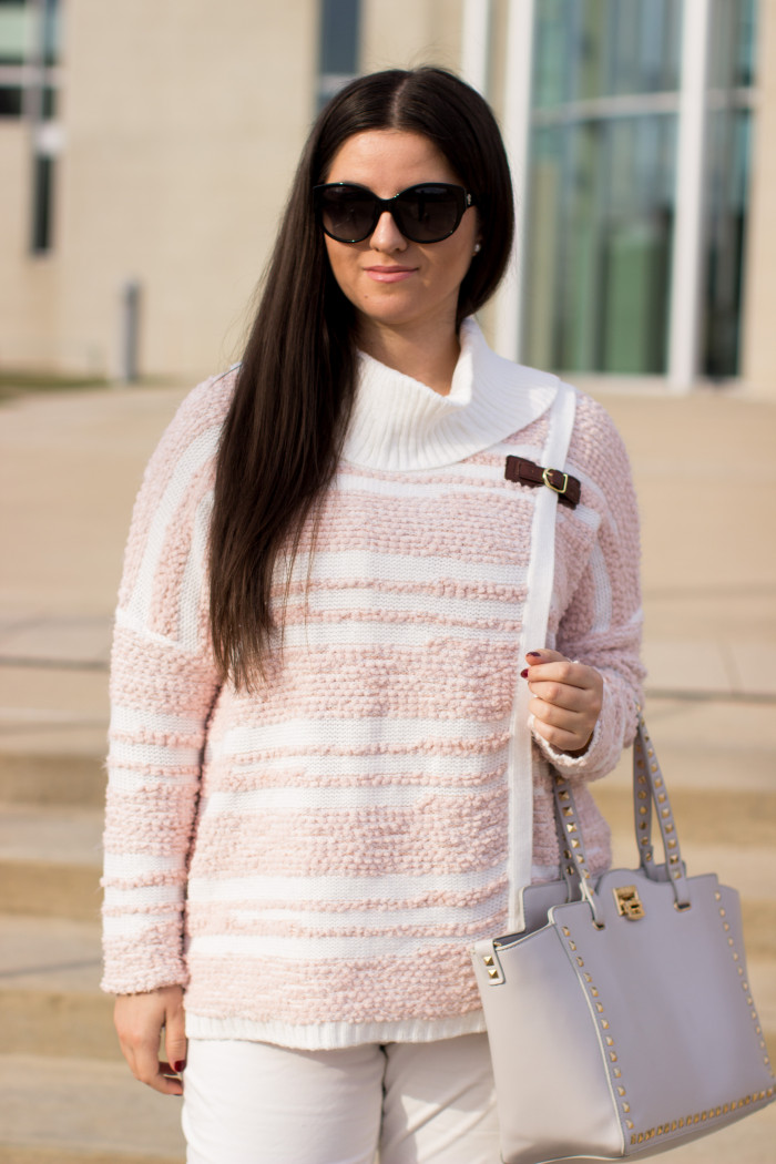 chunky knit sweater, calvin klein chunky knit sweater, pink sweater, blush sweater, macy's womens sweaters, chunky turtleneck sweater