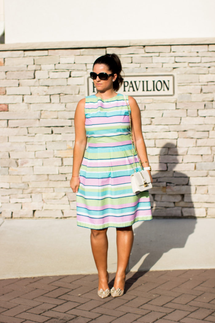 multi stripe dress, kate spade multi cape stripe dress, chicago designer dress, summer dress, blogger designer, colorful stripe dress,
