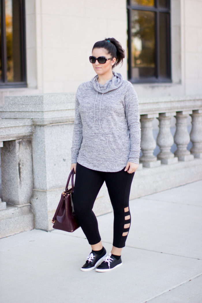 perfect athleisure outfit, athletic casual outfit, leisure outfit, casual womens look, leggings, sneakers, hoodie sweater,