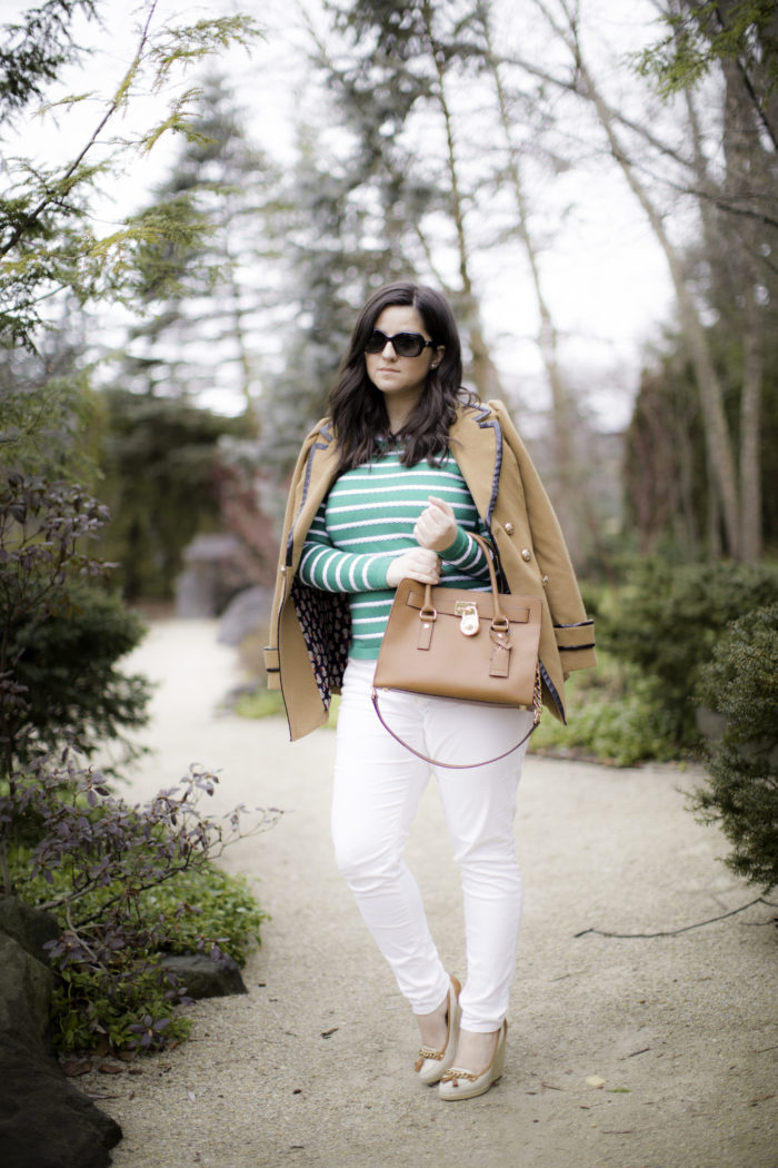 sweater, how to style a green striped sweater, jcpenny fashion, liz claiborne sweater