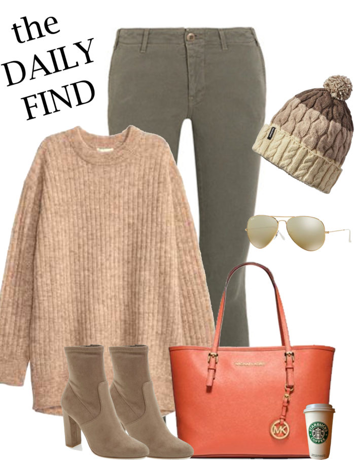 the daily find, casual outfit inspiration, ankle boots, h&m sweater, michael kors orange tote
