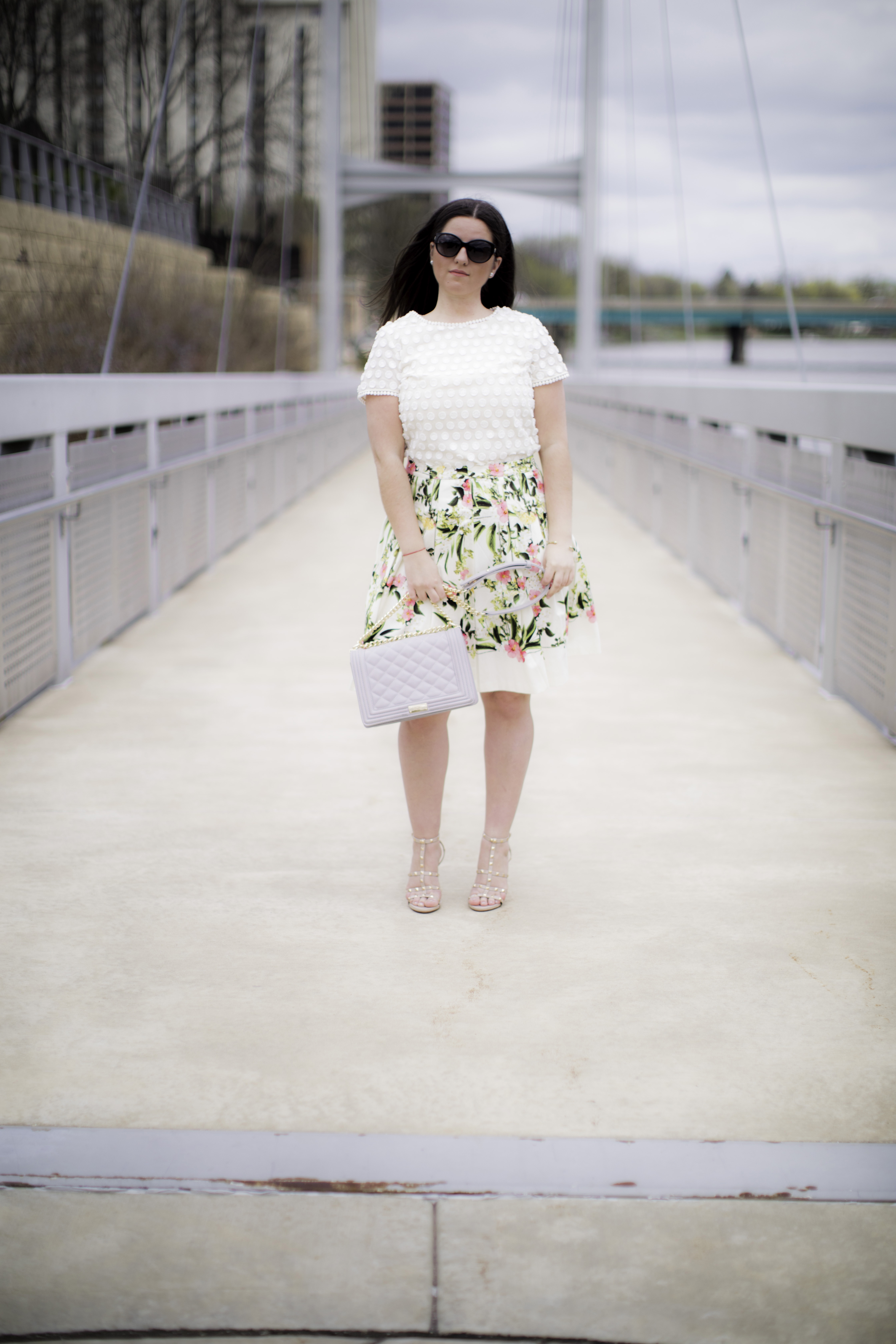 talbots fashion, floral skirt fit and flare, crochet short sleeve top, chicago fashion blogger, baily lamb