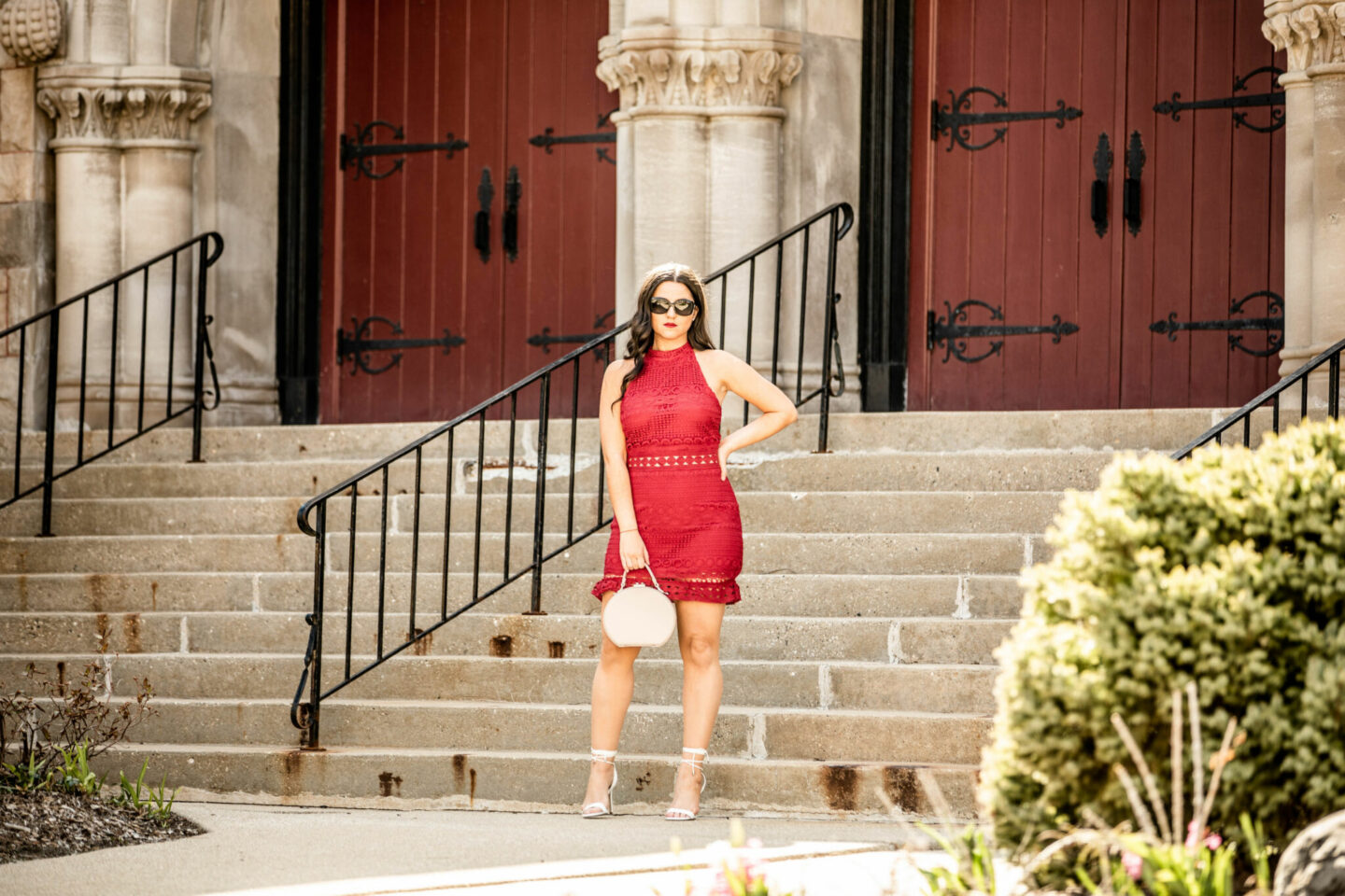 red lace dress, chicago fashion blogger, baily lamb, chicago fashion